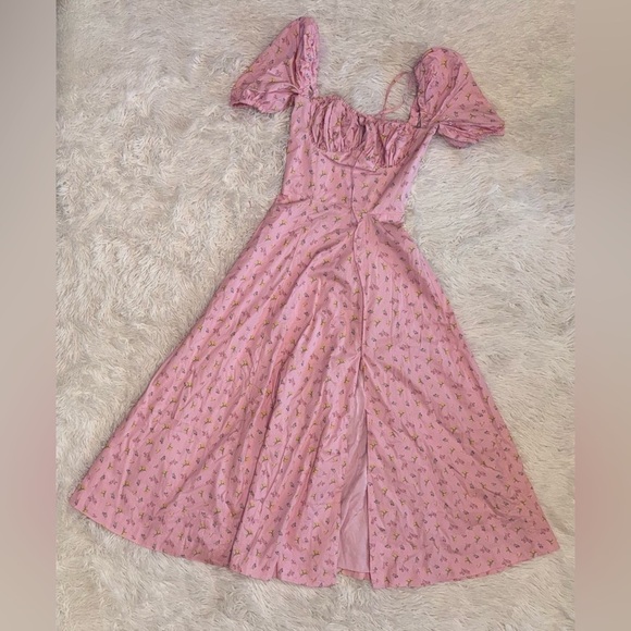 NWOT House of CB Pink Floral Tallulah Puff sleeves midi dress sz XS - Picture 5 of 10